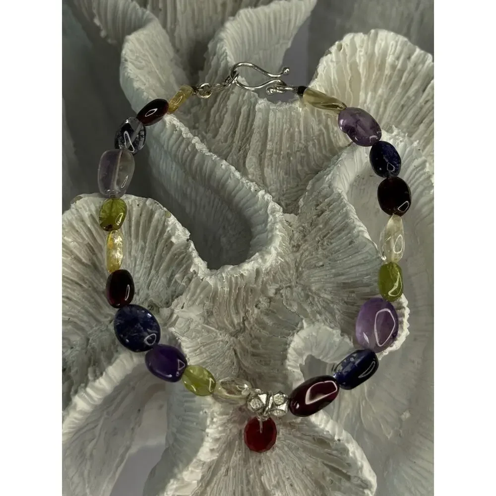 925 Sterling Silver Multi Color Gemstones Bracelet Length 7.5